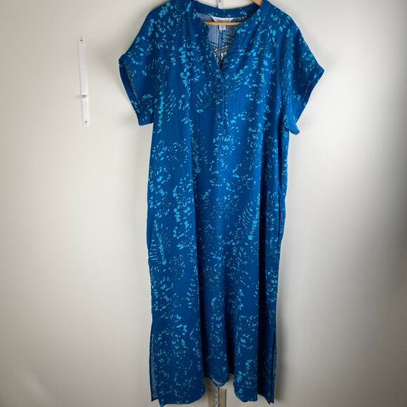 NEW Coldwater Creek Gauze Caftan Size XL Teal Batik Brushstroke Lagenlook Cotton - Picture 5 of 15